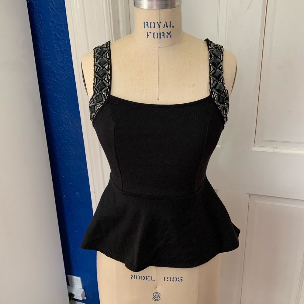 Deb Beaded Accent Peplum Sleeveless Top